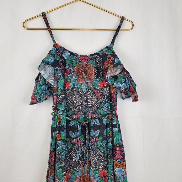 Sky Nesermy Beautiful Floral & Paisley Off the Shoulder Ruffle Top Maxi Dress - Picture 7 of 16
